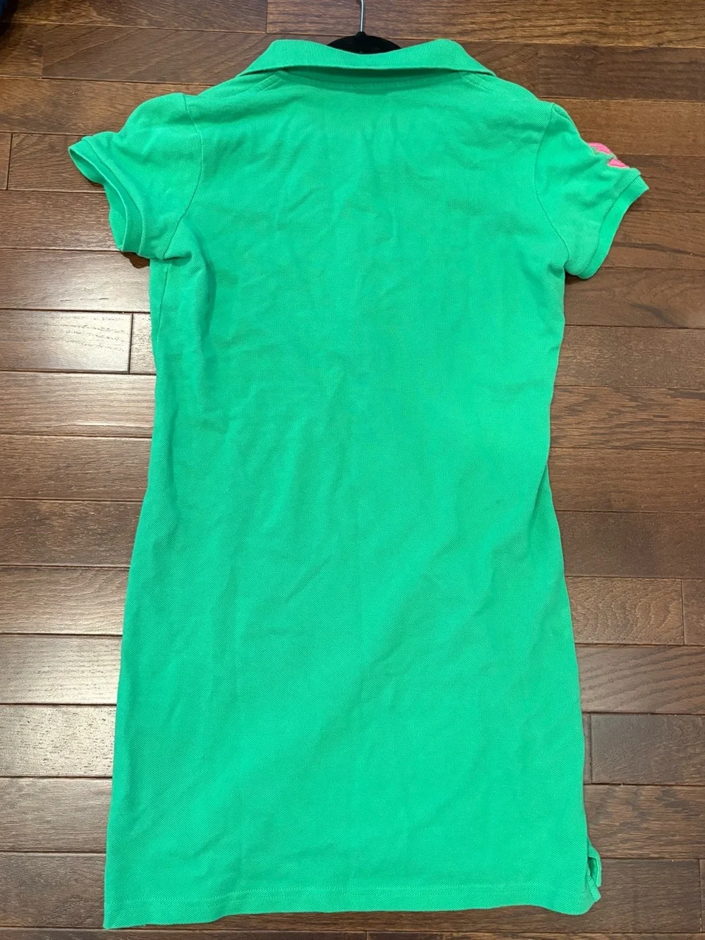 Ralph Lauren Girls Big Pony Polo Dress Green Pink Sleeve Patch 3 Size XL 16